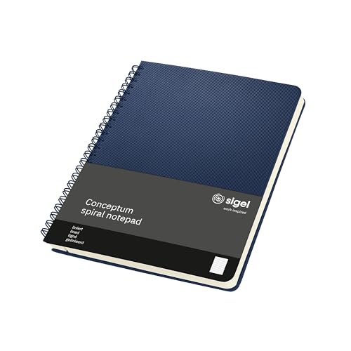 SIGEL CO827 Premium Spiralblock A5 liniert, dunkelblau, 80 Blatt, sehr stabiler Hardcover-Einband, aus nachhaltigem Papier, Conceptum Notizblock