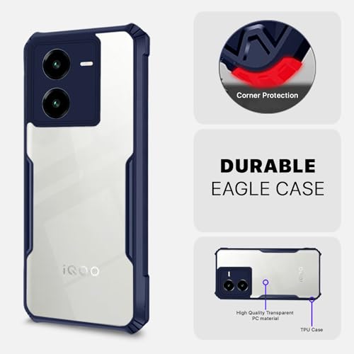 Image of Pikkme iQOO Z8 5G Back Cover | Crystal Clear Transparent Back | Ultra Hybrid | Full Camera Protection | Raised Edge | Bumper Back Case (Blue)