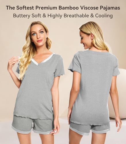 Image of WiWi Viscose from Bamboo Pajamas Set for Women Super Soft Short Sleeve Cooling Summer Plus Size Pjs Sets Sleepwear S-4X