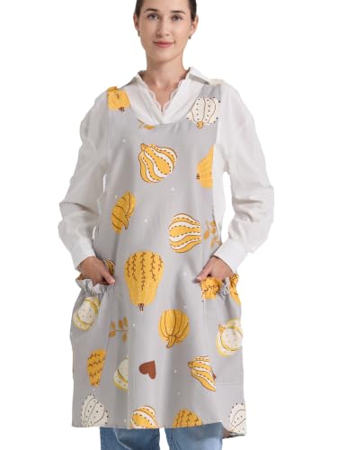 Image of Cozy Adjustable Cross Back Aprons for Women with Pockets Cotton Linen Cooking Kitchen Baking