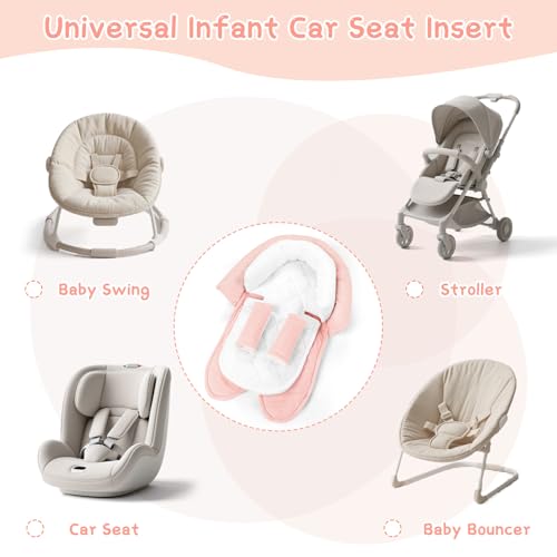 Image of Pea Pod Upgraded 2-in-1 Baby Car Seat Insert Cushion Pad, Extra Soft Infant Car Seat Head Support for Newborn, Perfect for Carseat, Stroller, Swing, Bouncer, Pink