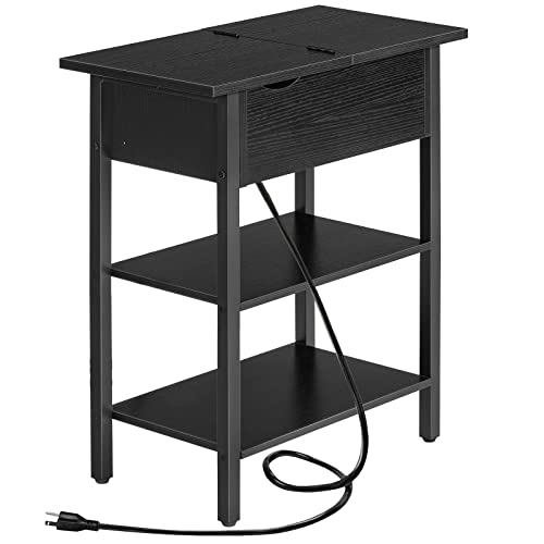 HOOBRO HOOBRO Side Table, Flip End Table with Charging Station and Shelves, USB Ports & Power Outlets, Narrow Nightstand for Small Spaces, Stable and Sturdy, for Living Room, Black BK341BZ01 1 Blac