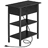 HOOBRO Side Table, Flip End Table with Charging Station and Shelves, USB Ports & Power Outlets, Narrow Nightstand for Small Spaces, Stable and Sturdy, for Living Room, Bedroom, Black BK341BZ01