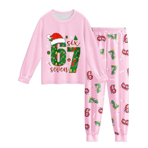 qvdvap 𝑷𝒊𝒋𝒂𝒎𝒂 Navideña Niña,67 Christmas Kids 𝑷𝒂𝒋𝒂𝒎𝒂s Funny Graphic Shirt And Pants Set Girls Boys Meme Xmas Winter Outfit Pink Size 6-7 Years
