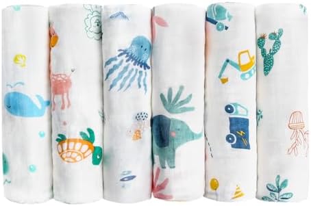 Maliton 6 Stück Baby Mullwindeln Spucktücher, 70x70cm Moltontücher Baby 100% Baumwolle,weich, saugfähig und atmungsaktiv Mullwindeln zum Reinigen, Abwischen und Abdecken von Neugeb