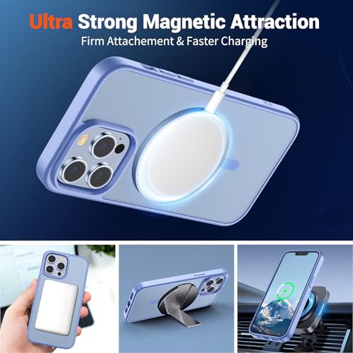 Image of SUPFINE Magnetic for iPhone 13 Pro Case (Compatible with MagSafe) (Military Grade Drop Protection) Slim Translucent Matte Shockproof with Anti-Fingerprint Phone Case,Blue Purple