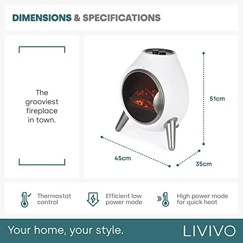 LIVIVO Retro Styled 1.8Kw Electric LED Log Fire Effect Fire with Freestanding Modern Design and Independent Heat and Light Controls (White)