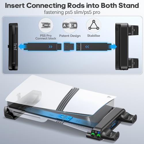 Image of PS5 Slim /Pro Horizontal Stand, PS5 Cooling Station with Dual Controller Charger for Disc & Digital Versions, 3-Level Cooling Fan - Black (NOT Fit 2020 PS 5 Regular Version), for Playstation Console