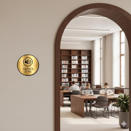 Image of Premium Brush Gold Finish Acrylic Silence Zone Door Sign Easy to Mount Self-Adhesive Tape 5.8 Inch Signage for Office Corporate Hospital Business