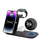 Wireless Charger with Alarm Clock, 6 in 1 Wireless Charging Station, 15W Fast Charge Portable Travel Charger, Magnetic Wirelss Charger Stand for Cell Phones, Watches, Headphones