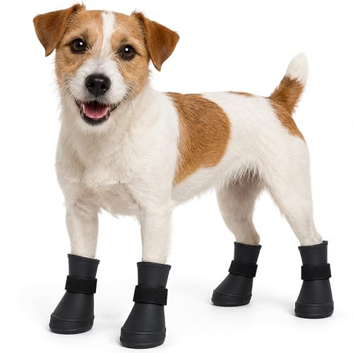 Pet Life ® 'All-Terrain' Year-Round Waterproof Rubber Dog Booties Paw Protectors with Rubberized Micro-Grips -Set of 4 Dog Shoes