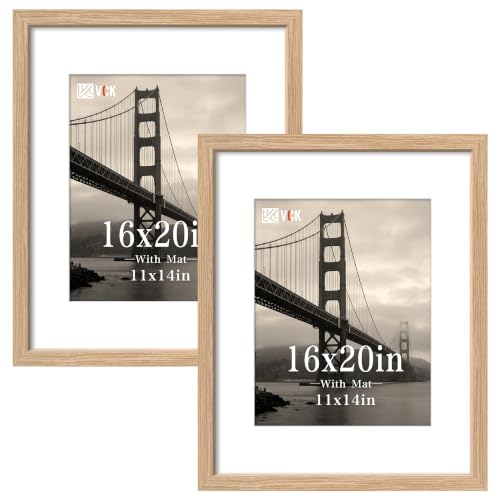 VCK 16x20 Picture Frame, Natural Wood, Real Glass, 2 Pack, Wall Hanging