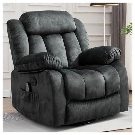 CANMOV Massage Swivel Rocker Recliner Chair with Heat and Vibration, 360 Degree Swivel Manual Recliners Antiskid Fabric Single Sofa Heavy Duty Reclining Chair for Living Room, Grey