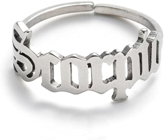 COLORFUL BLING Constellation Rings for Women, 12 Zodiac Old English Letter Adjustable Stainless Steel Zodiac Sign Ring Horoscope Astrology Jewelry