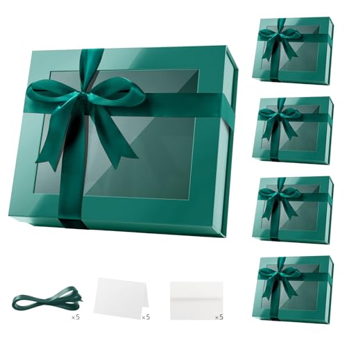 PACKQUEEN 5 Extra Large Magnetic Green Gift Boxes with Window 16.3x14.2x5In