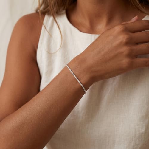 Silver Bracelet for Women, 1mm 925 Sterling Silver Wheat Chain Bracelet Silver Bracelets Dainty Jewelry Gifts for Girlfriend Mother Wife 6.5 Inch — view 3
