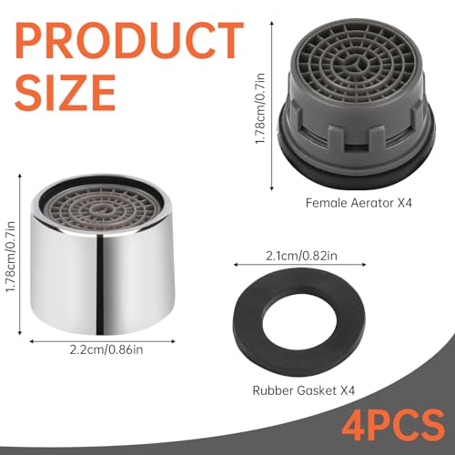 M22 Perlatoren für Wasserhähne, 4 Stück Küchenspüle-Luftsprudler Wasserhahn Filter mit Chrom Messing Gehäuse Innengewinde Wassersparender Wasserhahn-Luftsprudler mit Dichtung für Badezimmer (22 mm)