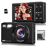 Digital Camera, 4K 44MP Autofocus Point and Shoot Camera with 16X Zoom 2.4' LCD Portable Compact Camera for Kids Teens Boys Girls Adults