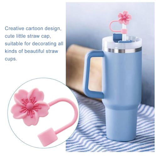 Image of Flower Silicone Straw Cover Cap for Stanley Cup,Silicone Straw Topper 10 mm 0.4 in Reusable StrawTip Covers for Stanley Cups Accessories