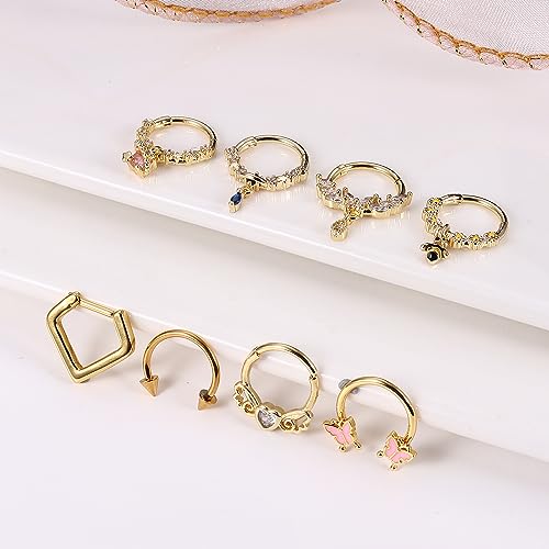 BESTEEL 20Pcs Gold Septum Rings 16G Small Septum Jewelry Surgical Steel Septum Clicker Dangle Nose Rings Hoops for Women Men Cute Star Bee CZ Heart Butterfly Chain Septum Rings Septum Piercing Jewelry4