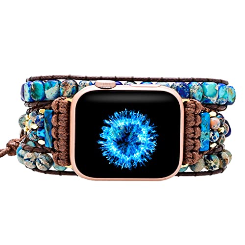 USMEI Pulsera Bohemia para Apple Watch 38-41mm/42-45mm, Correa de Piedra Natural Mixta Retro para Mujeres y Hombres, Pulsera de Reloj Inteligente para Iwatch Series 7/6/5/4/3/2/1/SE Cover