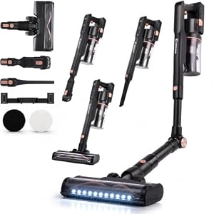 LEHMANN Akku Staubsauger Kabellos 500W/38kPa/50Min, faltbarem Saugrohr, 3 Modi, Anti-Tangle-Bürste mit LED-Licht, Leicht, Wandstation, Akkustaubsauger 3-in-1 für Tierhaare/Teppiche/Hartböde...