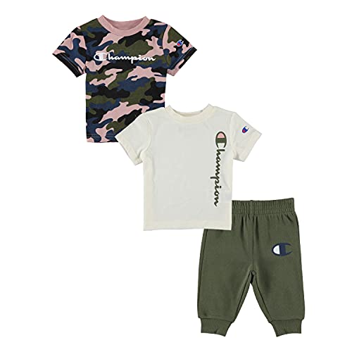 Champion Sets Baby Boy Newborn Two Tees And Fleece Pant 3 Piece Set Baby Clothes (Desert Camo Ss/Natural Ss/Cargo Olive Fleece, 0-3 Months, 3_Months) #TOP14