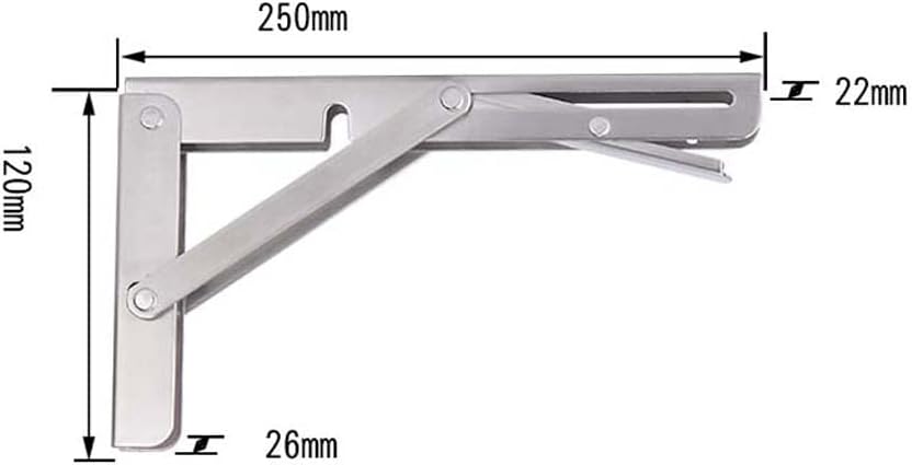 Folding Shelf Brackets, Heavy Duty Wall Mounted Foldable Shelf Bracket Polished Stainless Steel Foldable K Type Shelf Brackets with Short Release Arm(2 Pack)