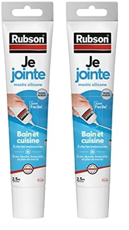 Rubson Je Jointe Mastic Transparent 50 ml, mastic étanche anti-moisissure en tube prêt à l'emploi, mastic silicone durable pour joints sanitaires spécial Bain & Cuisine, Lot de 2