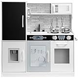 Best Choice Products Pretend Play Kitchen Wooden Toy Set for Kids with Realistic Design, Telephone, Utensils, Oven, Microwave, Sink - White