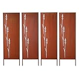 VEVOR Panneau Brise Vue Extérieur Métal 50x160 cm Paravent Extérieur Décoratif Autoportant, Écran d'Intimité, Séparation de Jardin, Acier au Carbone, Piquets de Sol, Motifs Naturels Ajourés, Lot de 4