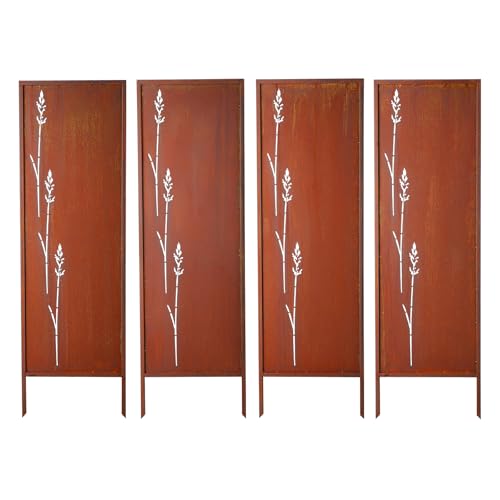 VEVOR Panneau Brise Vue Extérieur Métal 50x160 cm Paravent Extérieur Décoratif Autoportant, Écran d'Intimité, Séparation de Jardin, Acier au Carbone, Piquets de Sol, Motifs Naturels Ajourés, Lot de 4