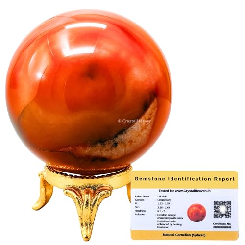 Image of Certified Carnelian Crystal Ball for Meditation - Premium Crystal Vastu Items for Home and Feng Shui Items for Good Luck - Ideal for Pooja Supplies and Spiritual Practices (2 inch Inch)