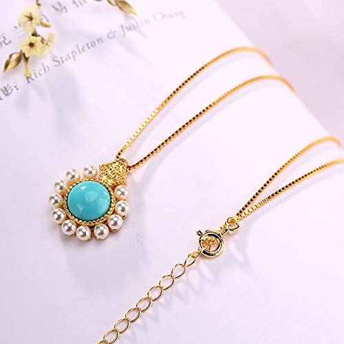 Collana con Pendente in Argento 925 con Perle intarsiate di Turchese Naturale