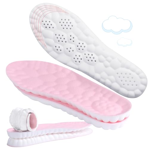 4D Cloud-Like Comfort Soles for Men - Soft Memory Foam Cushioning Insoles - Trim to Fit Steppers Insoles with Arch Support for Foot Pain Relief and Fatigue Reduction (Pink, US W 6.5-9)