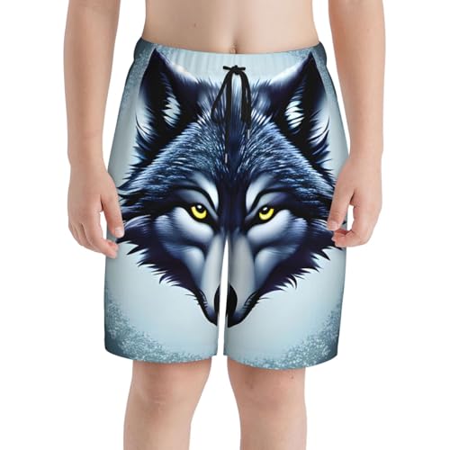 Fierce Wolf Head Youth Beach Pants, Soft and Breathable, with Drawstring Waist, Suitable for Sports and Leisure.3
