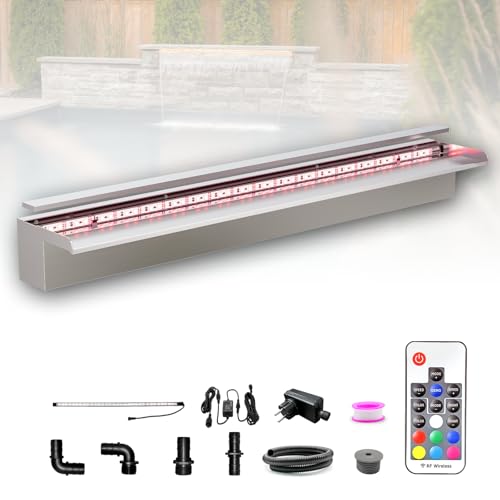 Longrun Kit de lames de cascade de bassin de 90 cm, cascade en acier inoxydable 304, fontaine de...