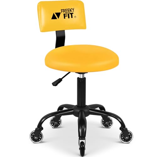 Rolling Shop Stool with Wheels,Mechanic Garage Stool Chair with Adjustable Height 15.55"-18.3",Heavy Duty Swivel Roller Seat for Garage,Salon and Tattoo Beauty, Yellow