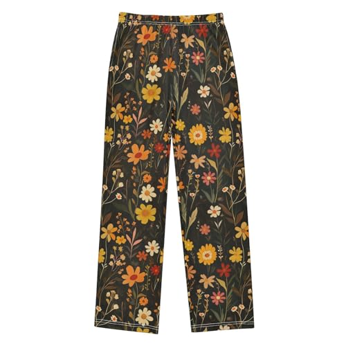 Boys' Pants Colorful Bohemian Wildflower Pastel Long Bottoms Jogger Pants Elastic Waist Trousers with Pockets S-XL