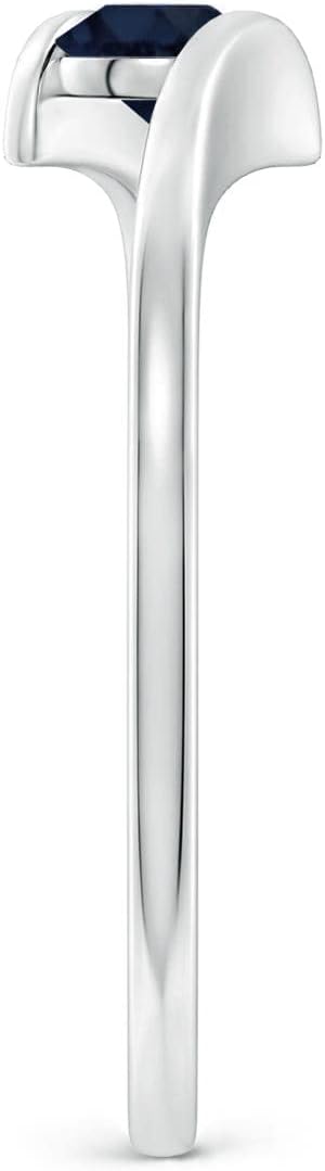 Angara Natural Blue Sapphire Solitaire Ring for Women | Bar-Set Solitaire Round Sapphire Bypass Ring in 14K Solid Gold/Silver/Platinum | September Birthday, Anniversary, Gemstone Jewellery Gift