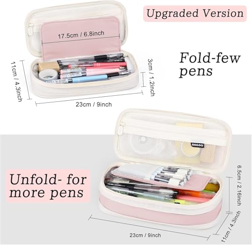 Image of PRANIJ Cute Aesthetic Large Capacity Expandable Pencil Case Pouch with Zipper Portable Office Stationery Desk Organizer for School Collage Boys Girls Adults Women Men (Baby Pink)