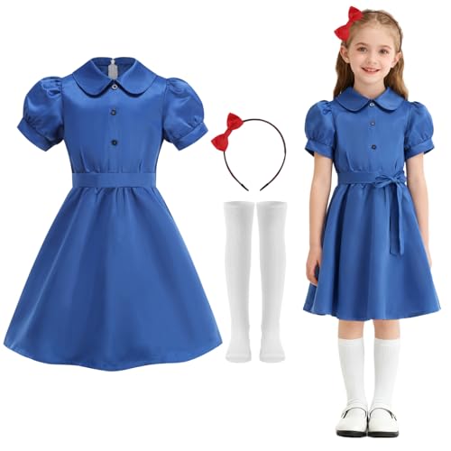 Costume da Matilda per bambine, 3 pezzi, con fascia rossa e calze bianche, per la Giornata mondiale del libro, Halloween, Natale (S, 3-4 anni)