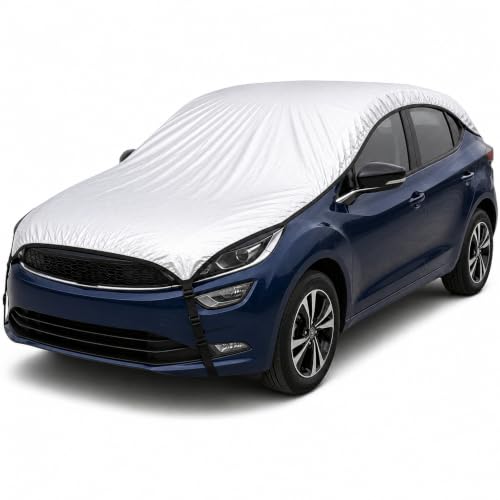 Pivalo Half Car Body Cover for Hatchback Cars (All Models & Years) | 100% Waterproof Outdoor UV & Heat All Weather Protection | Triple Stitched 3 Layer with Adjustable Straps Cover (Reflective Silver)