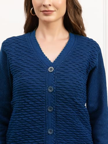 Image of Women's Winter Woolen Cardigan | Full Sleeve Textured Buttoned Sweater for Women | Soft Wool V-Neck Warm Knitted Outerwear for Office & Casual Wear