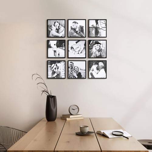 ArtbyHannah Photo Collage Frames for Wall, 8x8 Inch Square Picture Frame for Living Room or Staircase Decoration (Black, 9 Pack)