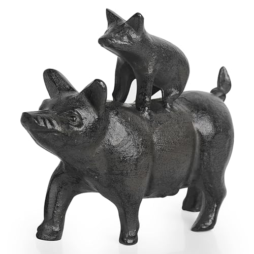 Estatua de cerdos apilados de hierro fundido de 5 pulgadas miniatura 1