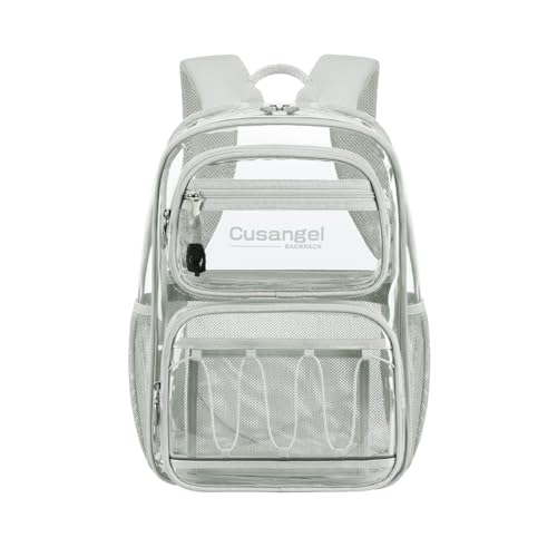 Image of Cusangel Large Clear backpack for girls,16in TPU Plastic See Through Heavy Duty Bookbag,Stadium,school, and other security check locations(Grey)