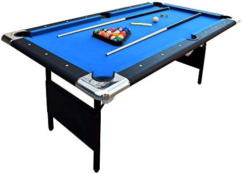 Hathaway Fairmont Portable 6-Ft Pool Table for Families with Easy Folding for Storage, Includes Balls, Cues, Chalk, Blue