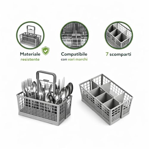 Besteckkorb für Spülmaschine Bosch Siemens Electrolux Rex – robuster Besteckhalter / Besteckhalter mit abnehmbarem Griff – kompatibles Ersatzteil