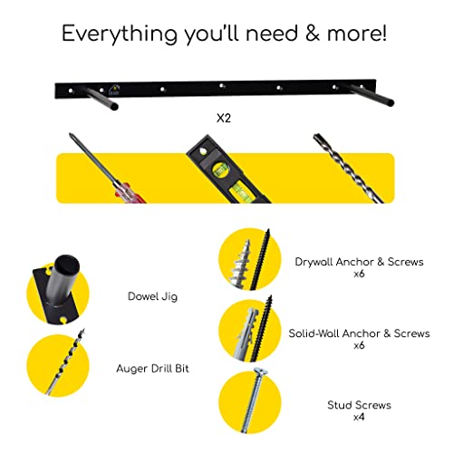 Heavy Duty Floating Shelf Bracket 6 Inch (2 Pcs) Solid Steel Hidden Shelf Brackets For Floating Wood Shelves - Blind Shelf Support With Mounting Hardware Screws, Wall Plugs, Bits And Tools Included #TOP2